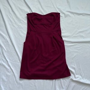 Silence + Noise Strapless Dress in Deep Burgundy